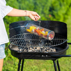 2PCS Rolling Grill Baskets for Outdoor Grill, Big Green Egg Accessories-Set Includes Fork, Hook, and Oil Brush-304g Stainless Steel-Perfect Gifts for Dad, Camping Must Haves, Unique Gifts