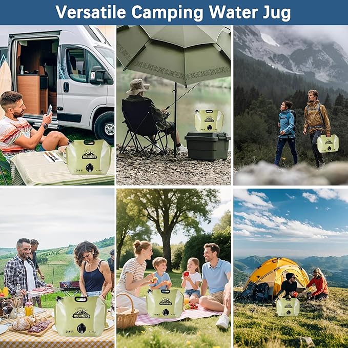 Water Jug Camping 2.1 Gallon Collapsible with Spigot, BPA Free Portable Water Pouch Foldable Water Bags for Outdoor Hiking, Travel and Emergency & Water Storage Containers (Beige-2Pcs)