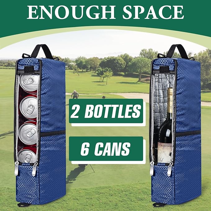 Golf Cooler Bag Golf Cooler Sleeve - Holds 6 Beer Cans or 2 Wine Bottles Cold Golf Accessories Gifts for Men Dad Husband, Insulated Beer Cooler for Golfing, Beach Days, Picnic