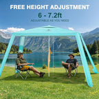 Rhino Valley Beach Cabana, 8 * 8FT Beach Shade Canopy Tent UPF50+ Protection, Easy Setup Wind Resistant with Cup Holder, Portable Foldable Beach Tent Sun Shelter for Whole Family, Turquoise Green