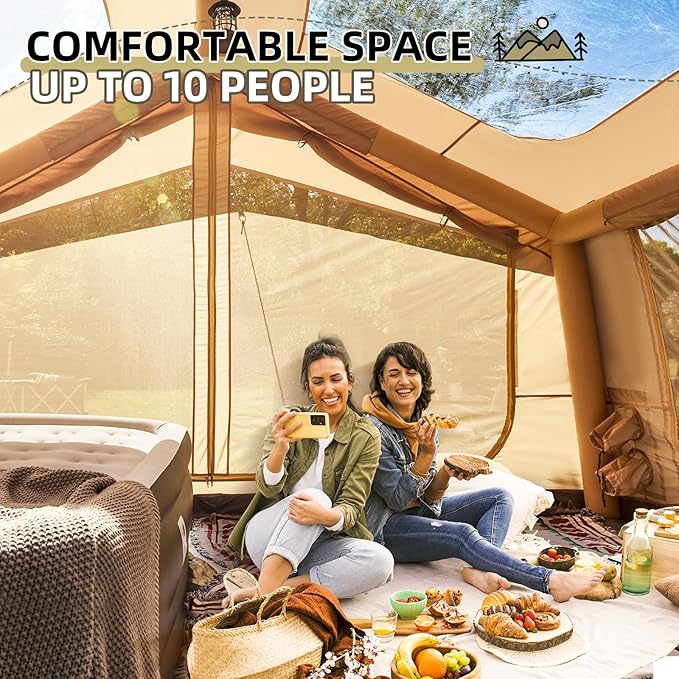 YOLENY 2-4 Person Inflatable Tents for Camping, Quick Setup in 2 Minutes with Hand Pump, 4-Season Waterproof Windproof Oxford Blow Up Tent