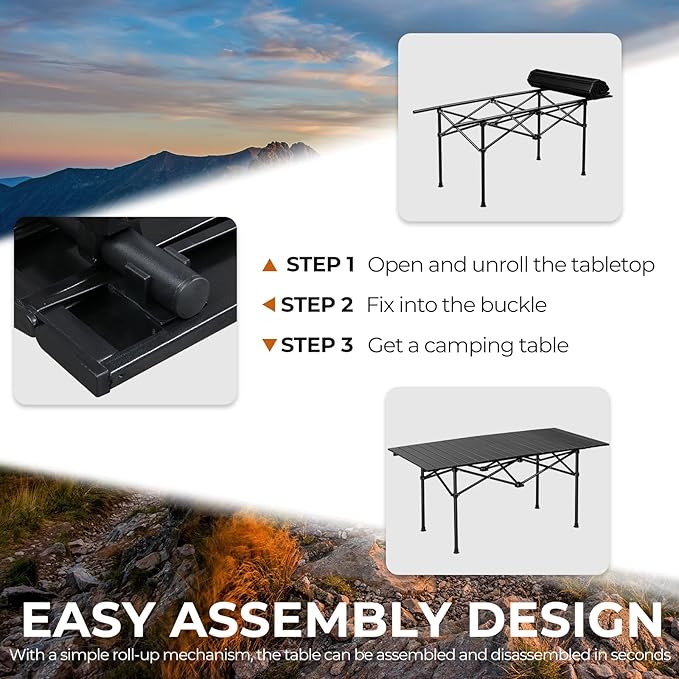 Outvita Beach Picnic Table, Lightweight Roll Up Low Camping Table, Portable Folding Table with Carrying Bag for Outdoor, BBQ, Sand, Picnic, Party, Patio 47 Inches