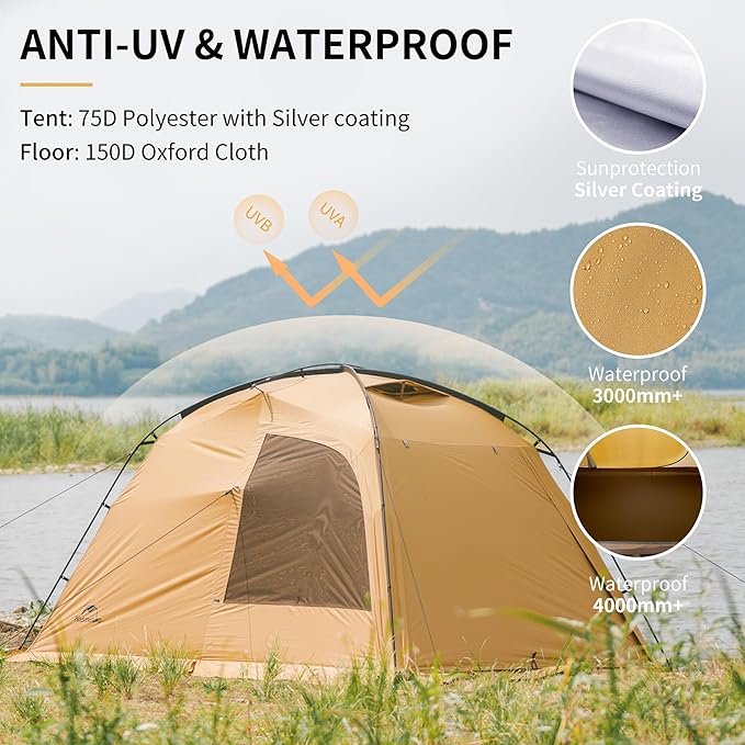 Naturehike Dune Hot Tent with Stove Jack,Double Layer 4 Season Tent,Waterproof 2-4 Person Tents for Camping