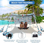 Beach Tent Sun Shelter 10x10ft Beach Canopy Easy Pop Up Sun Shade Portable UPF50+ with 8 Sandbags-2 Sand Shovel-4 Aluminum Poles-Ground Pegs for Outdoor Family Camping Fishing Backyard Picnic