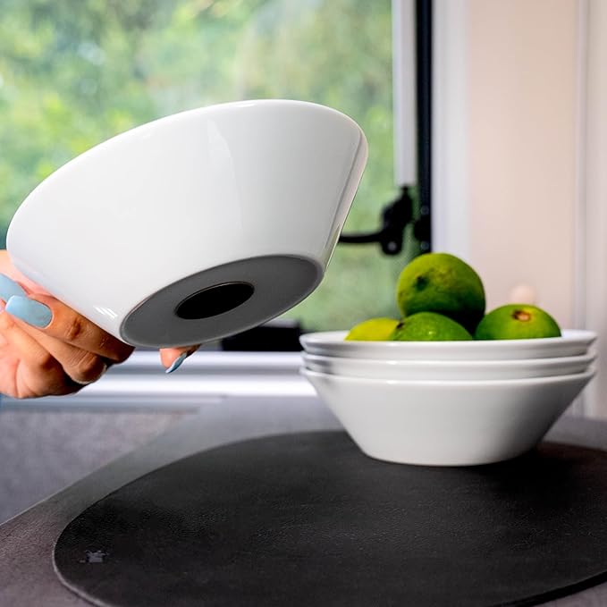 silwy® Non-Slip Magnetic Porcelain Bowls (Set of 2) - Ideal for Camping, Caravaning, and Boating - Stackable Without Rattling