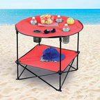 Etna Portable Camping Table Folding Camp 28 Inch Foldable Beach Outdoor with Cup Holders & Carry Bag for Camping, Beach, Backpacking, Tailgating, Patio, RV - Red (5075-RED)