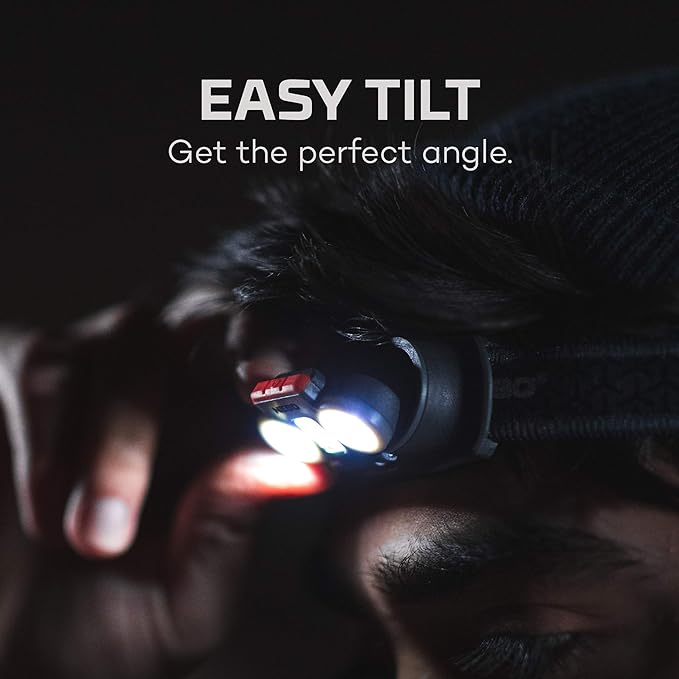 NEBO Einstein 750 Lumen Outdoor Compact Easy Tilt Camping Headlamp with Red Light and Turbo Modes, Includes 4 AAA Batteries and Adjustable Strap