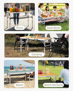 Outvita Folding Table, 3FT Aluminum Camping Table with Storage Adjustable Height Picnic Table Lightweight for Carring Outdoor Party Events Beach