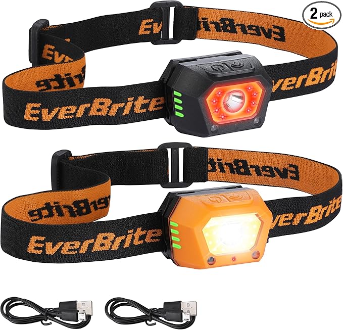 EverBrite 2-Pack Headlamp, Rechargeable LED Waterproof Headlight, USB Powered Head Lamp with Motion Sensor & Zoom, Ideal for Emergencies, Camping, and Outdoor Adventures