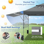 Tangkula 10x17.6 Ft Pop Up Canopy with Adjustable Dual Awnings, 2 Tier Outdoor Canopy Tent with 8 Stakes, 4 Ropes, 4 Sand Bags, Wheeled Bag, Easy Setup Instant Tent for Patio, Market, Picnic