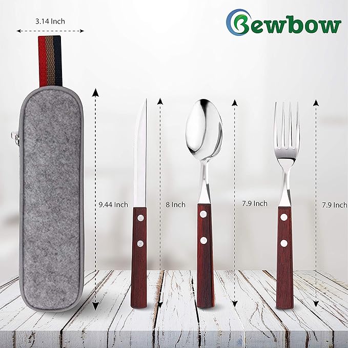 PREMIUM QUALITY Stainless Steel travel utensils Set with case, Healthy & Eco-Friendly 3pc Full Size Fork, Spoon, Portable, reusable utensils with case