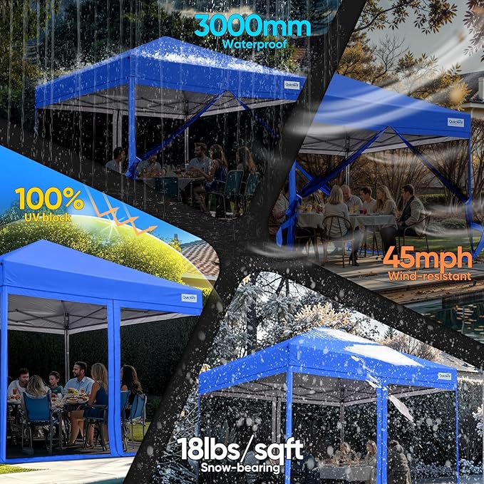 Quictent 10'x10’ Pop up Screened Canopy Tent with Mosquito Netting, Portable Easy up Outdoor Screen House Shelter for Patio, Camping and Picnic, Includes Wheeled Carry Bag