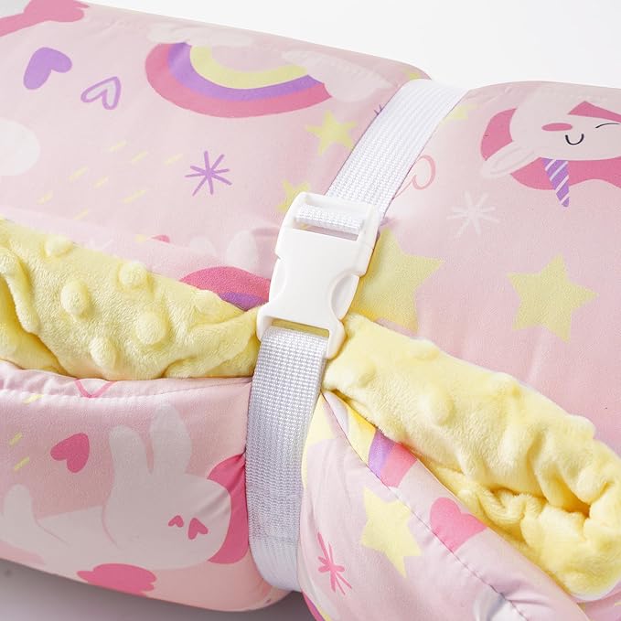 Bunnikins & Clover Toddler Nap Mat with Removable Pillow, Nap Mats for Preschool, Easy Clean Toddler Nap Pad for Kindergarten, Kids Sleeping Bag for Travel Camping
