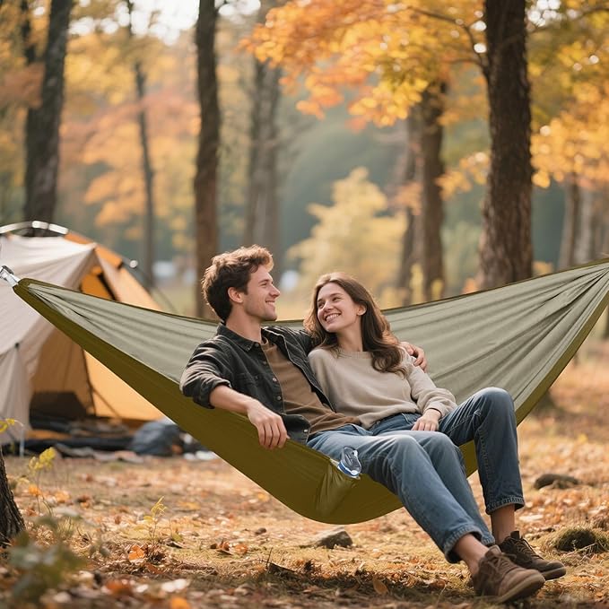 Coffee Packable Camping Hammocks Double Hammocks with Travel Bag 114" x 54"