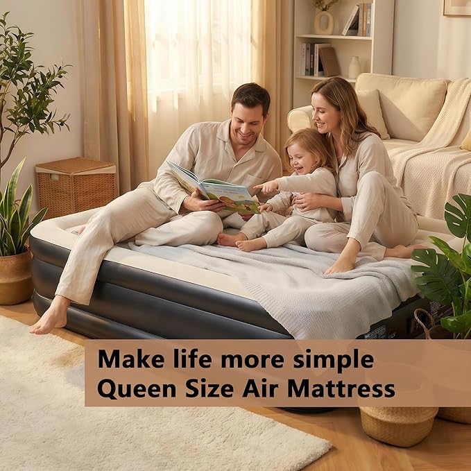 air Mattress Queen with Built in Pump – 18-Inch Thickened Inflatable Mattress for Easy Travel, Supports Up to 650 Pounds