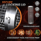 2PCS Rolling Grill Baskets for Outdoor Grill, Big Green Egg Accessories-Set Includes Fork, Hook, and Oil Brush-304g Stainless Steel-Perfect Gifts for Dad, Camping Must Haves, Unique Gifts