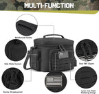QT&QY Tactical Lunch Bag for mens Military heavy duty lunch box work Leakproof insulated Durable Thermal Cooler Bag for Adult Meal for Office Camping Picnic Pail MOLLE Webbing Black