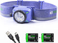 NEXTORCH eStar 1300 Lumens Headlamp Rechargeable, Running LED Headlight Extra Lightweight with Red Light, Waterproof Headband for Outdoor Camping Hiking Working, 2*1200 mAh, USB-C Charging, Purple