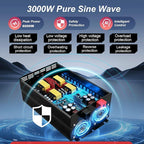 3000W Power Inverter 12V to 110V 120V AC Pure Sine Wave Inverter for RV Truck Camping,Outdoor Off-Grid Power Converter with LCD Display,Wired Controller,AC Outlets USB Ports(12V-3000Watt)