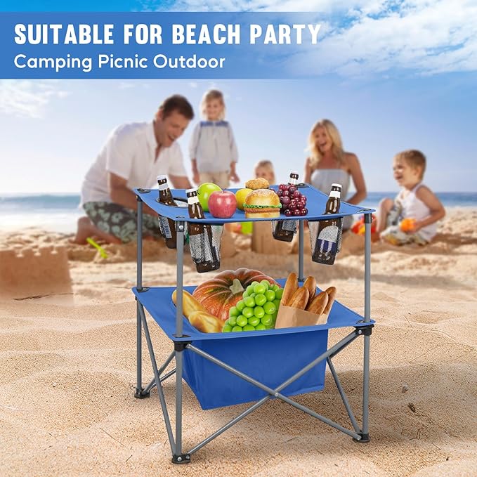 Portable Folding Camping Table Lightweight Outdoor Picnic Table with 4 Cup Holders & Storage Case Collapsible Tailgating Table for Camping Backyard Grill Outdoor Concerts