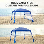 Zeraty Beach Cabana 8'×8', Portable Beach Canopy with Side Wall, Easy Pop Up UPF 50+ Silver-Coated Beach Tent Sun Shelter, Wind Resistant Adjustable Height Beach Umbrella Tent for Family, Navy Blue
