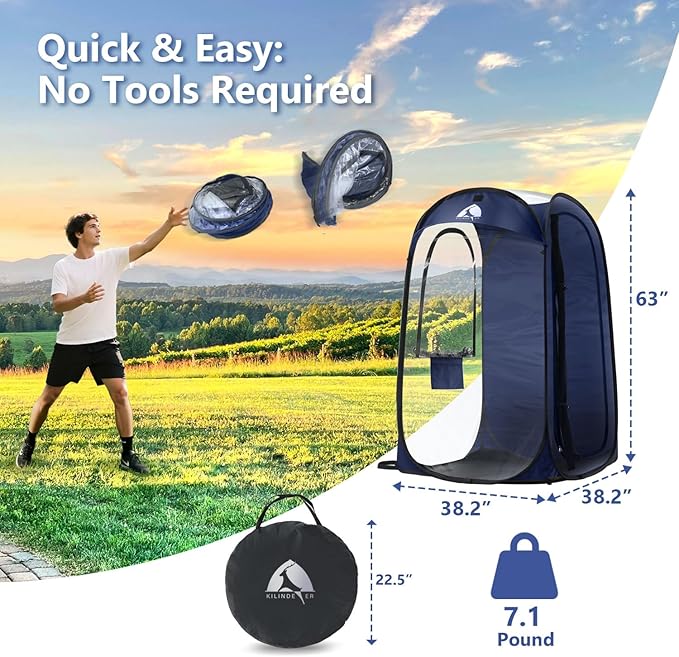 Sports Pod, Kilindeer Pop Up Weather Tent for 1 Person – Portable All-Weather Shelter with Clear TPU Panels, Instant Setup for Outdoor Events, Camping, Hiking, Wind & Rain Protection