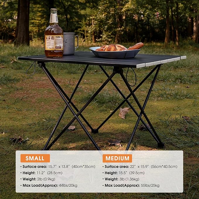 MOON LENCE Ultralight Folding Camping Table, Compact,Portbale with Carry Bag, for Outdoor Cooking, Picnic, Camp, Boat, Travel (Black - S)