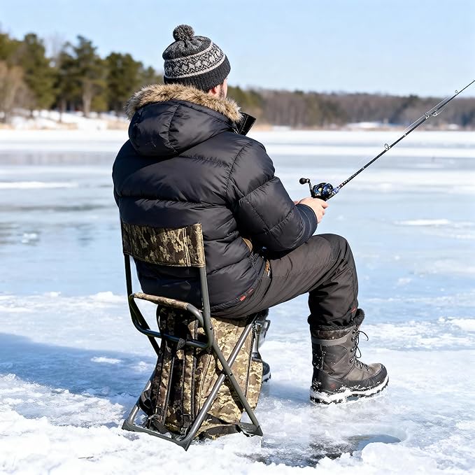 X Strike Fishing Chair with Cooler and Backrest, Folding Backpack Chair for Adults up to 350 lbs, Fishing Stools Portable for Outdoor, Camping, Hiking
