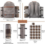 Sunflora Insulated Picnic Backpack for 2 Person Bag with Cooler Compartment, Blanket and Stainless Steel Cutlery Set for Couple, Lovers and Friends (Brush Beige)