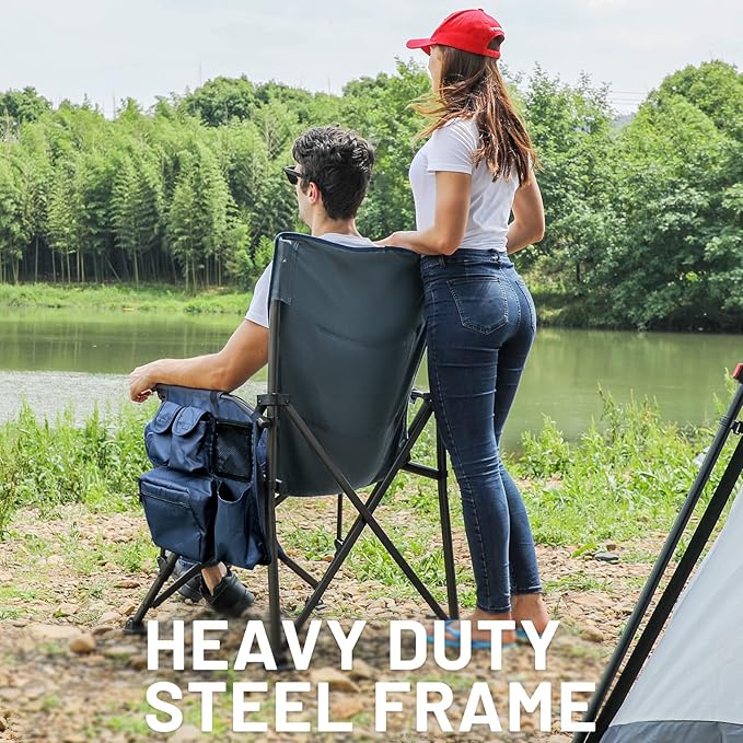 Timber Ridge 500lbs Oversized Folding Camping Chair, Heavy Duty Lawn Chair for Adults, Portable Collapsible High Back Chair with Cup Holder, Side Pocket Cooler Bag, for Outdoor, Sports, Blue