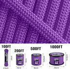 Paracord Rope 750 - Parachute para Cord 4mm 11 Strand Spool Rope Utility Nylon String for Outdoor Camping Survival Utility Tent Crafting DIY Projects - Purple 200ft