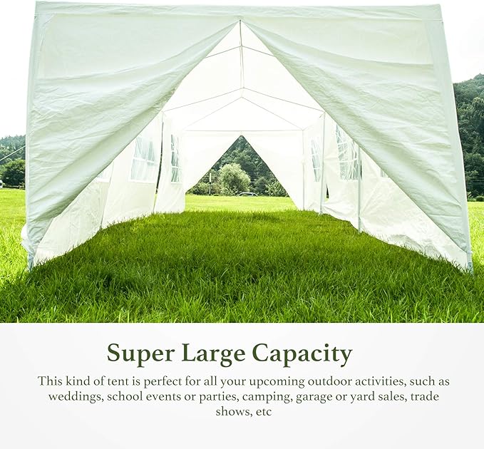 10’x30’Outdoor Canopy Party Event Wedding Tent with 8 Removable Sidewall 3 Rooms,Upgraded Stainless Steel Tube Waterproof Sun Shelter Canopy for Shows,Camping Etc (10’x30’-8)