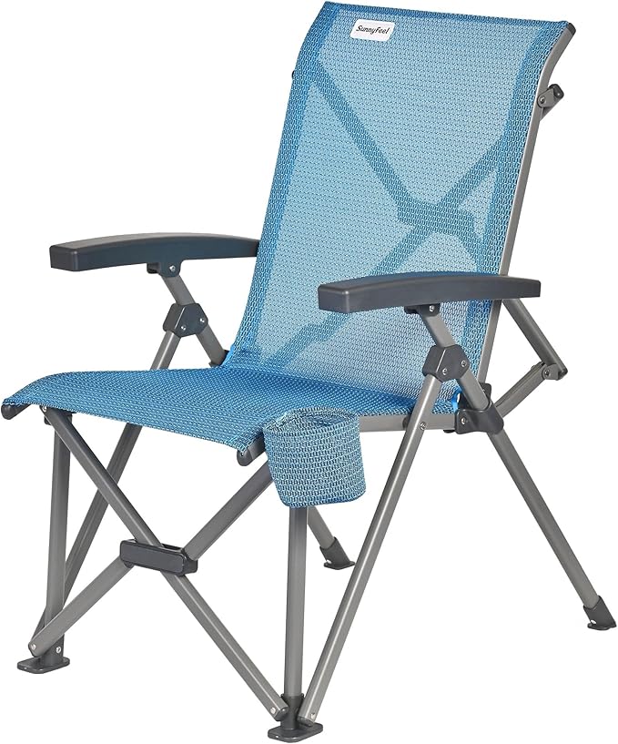 SUNNYFEEL Folding Camping Chair Heavy Duty Ergonomic Chairs Support 500lbs with Adjustable Breathable High Back Support and Cup Holder, Aluminum Frame for Fishing, Camp, Beach, Lawn, RV, Patio