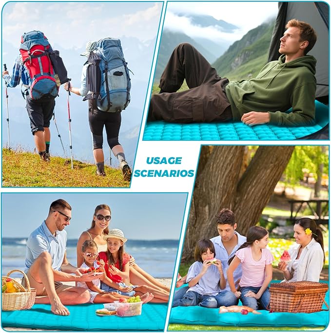 Camping Air Mattress, Self Inflating Sleeping Pad, Camping Gear, Travel Bed, Sleeping Pad, Portable Bed, Backpacking, Portable Mattress, Colchon Inflable (Blue)