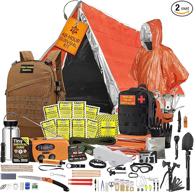 48 Hour Survival Kit - 228 Pieces Survival Gear and Supplies, 45L Go Bag Emergency Backpack, First Aid, Water Filter, Food, Tools, Tent, Camping Essentials, Emergency Preparedness - The Solo