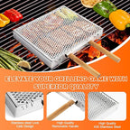 Grill Basket Set,Removable Wooden Handle,BBQ Vegetable Basket with Easy Open Lid,Food tongs,oil brush,Smoker Grilling Accessories for fish,Outdoor Cooking Camping, Birthday Gifts for Men Dad Husband