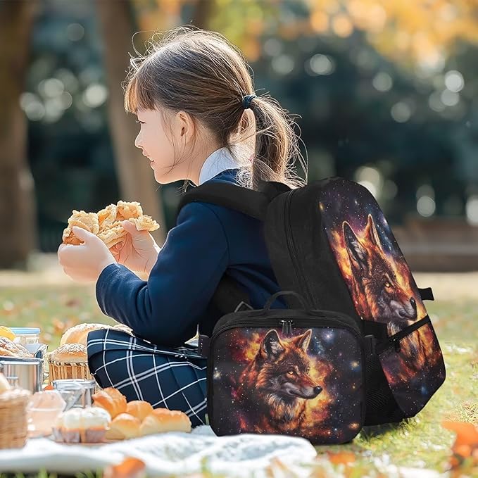 Universe Backpack for Men Wolf Versatile Bookbag for Teen Boys Large Capacity School Bag with Detachable Lunch Bag for Outdoor Travel Hiking