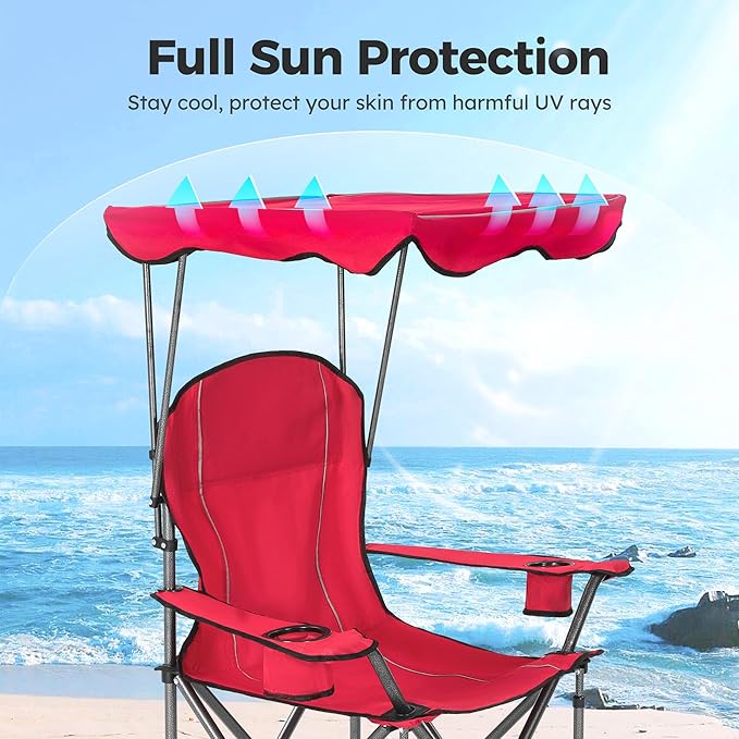 ALPHA CAMP Heavy Duty Canopy Lounge Chair Sunshade Hiking Travel Chair with Cup Holder