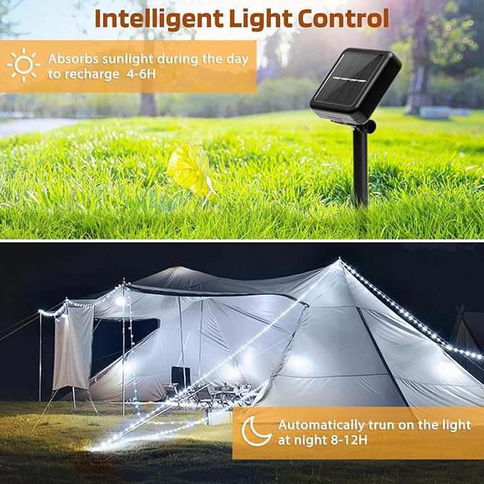 Solar String Lights Outdoor Waterproof, 4x56Ft 600LED 8 Modes Solar Powered Copper Fairy String Deck Twinkle Lights for Outside Christmas Party Yard Camping Holiday Decor 4Pack(Pure White)