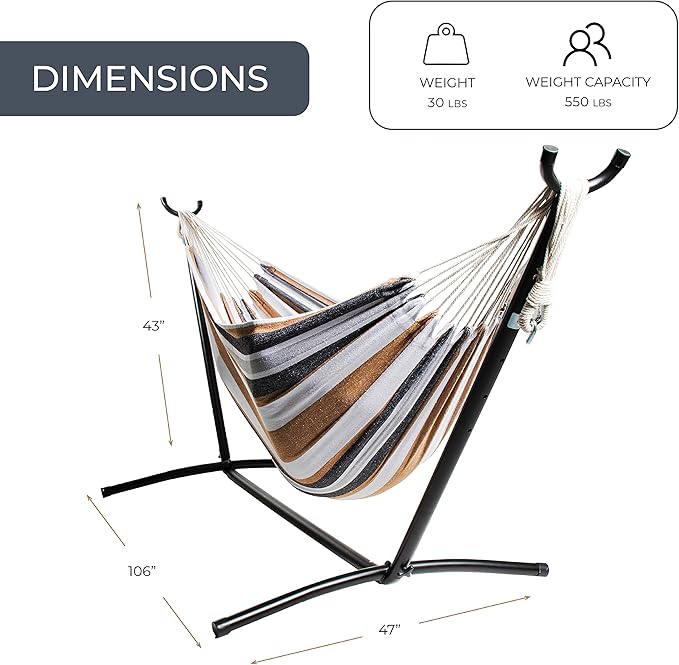 Backyard Expressions - 914921 - Portable Double 2 Person Outdoor Hammock with Stand - Brown and Gray - 9 x 3 Foot Hammock