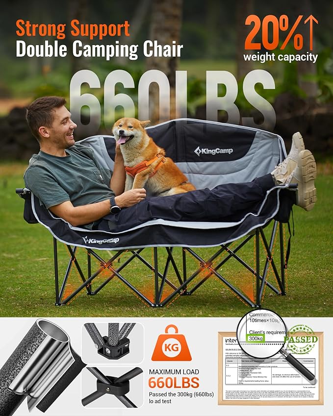 KingCamp Double Camping Chair Folding Camping Table, Aluminum Roll-Up Camp Table