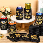 Graduation Can Cooler Sleeves, 18 Pack Black Gold Class of 2026 Neoprene Can Cover 9 Styles of Congrats Grad 12 OZ Drink Beer Soda Beverage for Graduation Party Supplies Gifts