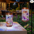 2Pack Solar Outdoor Lanterns Waterproof Multicolor Dragonfly Garden Gifts for Mom Women Backyard Lights Lanterns for Indoor,Outdoor, Outside,Mothers Day Gifts for Grandma Wife