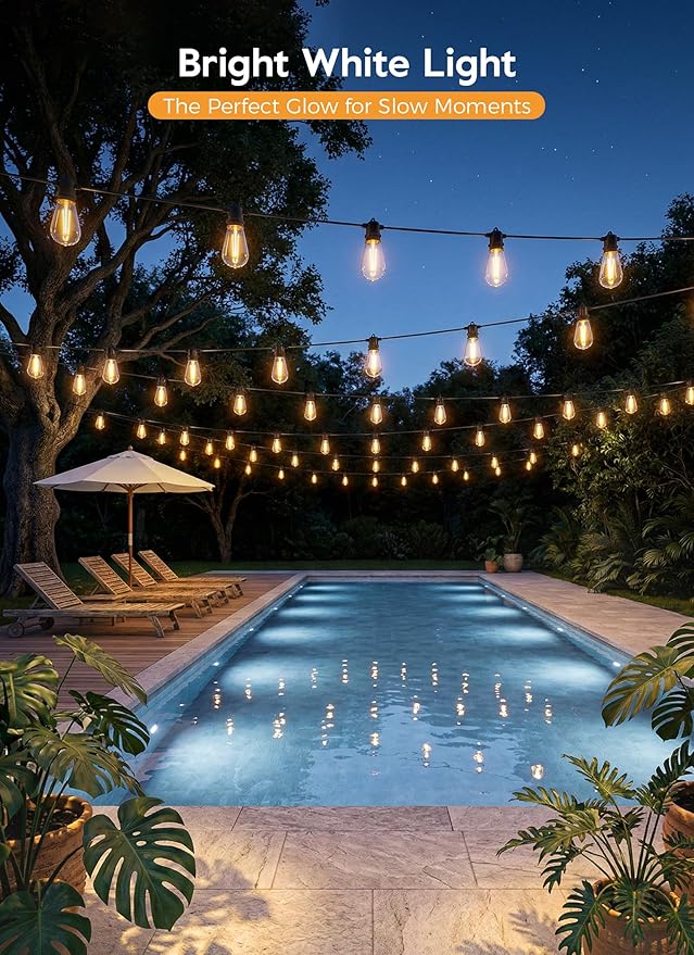 Minetom 34FT Solar String Lights Outdoor Waterproof, 9 LED S14 Shatterproof Bulb, Patio Lights with Remote Type-C Port Timable, 3 Light Modes Dimmable Solar String Lights for Outside, Yard, Camping