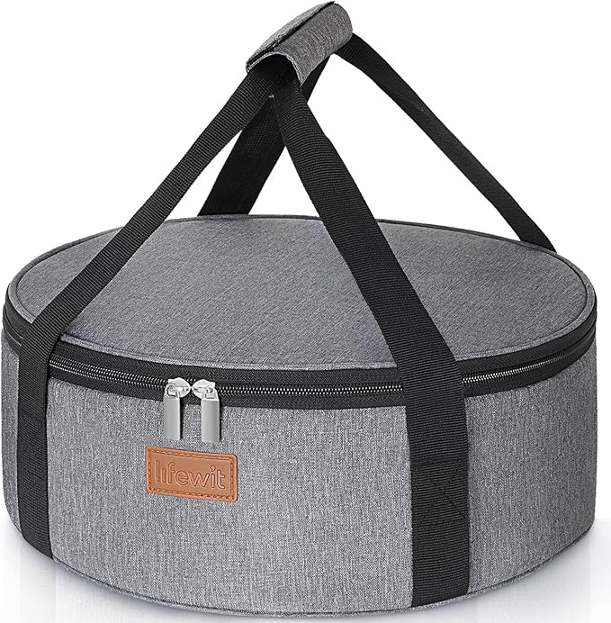 Lifewit Insulated Single Decker Round Casserole Carrier, Portable Pie Carrier Bag for Hot or Cold Food, Fits 12.5" Baking Dish, Thermal Lunch Tote for Potluck Parties, Picnic and Cookouts, Grey