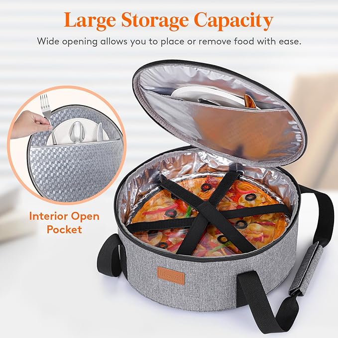Lifewit Insulated Single Decker Round Casserole Carrier, Portable Pie Carrier Bag for Hot or Cold Food, Fits 12.5" Baking Dish, Thermal Lunch Tote for Potluck Parties, Picnic and Cookouts, Grey