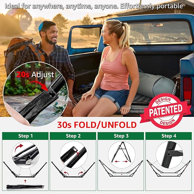 Tranquillo Unity Adjustable Hammock Stand, 800 lbs Capacity Steel Double Hammock Stand for 2 Persons, Premium Pre-Assembled Stand for Indoor Outdoor, Black
