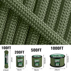 Paracord Rope 750 - Parachute para Cord 4mm 11 Strand Spool Rope Utility Nylon String for Outdoor Camping Survival Utility Tent Crafting DIY Projects - ArmyGreen 500ft