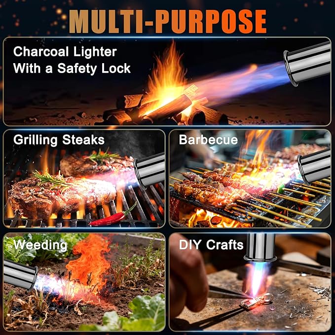 Torch Gun with One-Touch Max Fire, Safety Lock, Blow Torch Gun for BBQ, Grill, Charcoal Lighter, Cooking Flamethrower (Tank Not Included)