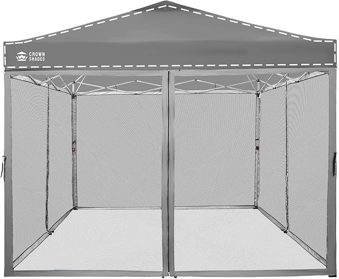 CROWN SHADES Gazebo Mosquito Net for 10 x 10 Pop Up Canopy - Patio Gazebo Mesh Sidewall with Zipper for Outdoor Tent, Garden and Backyard (4 Packs, Grey)